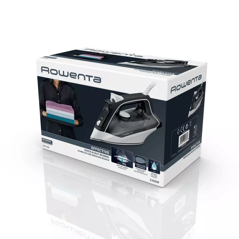 Rowenta DX1530 Dry & Steam gludeklis ar nerūsējošā tērauda zoli 2200 W melns
