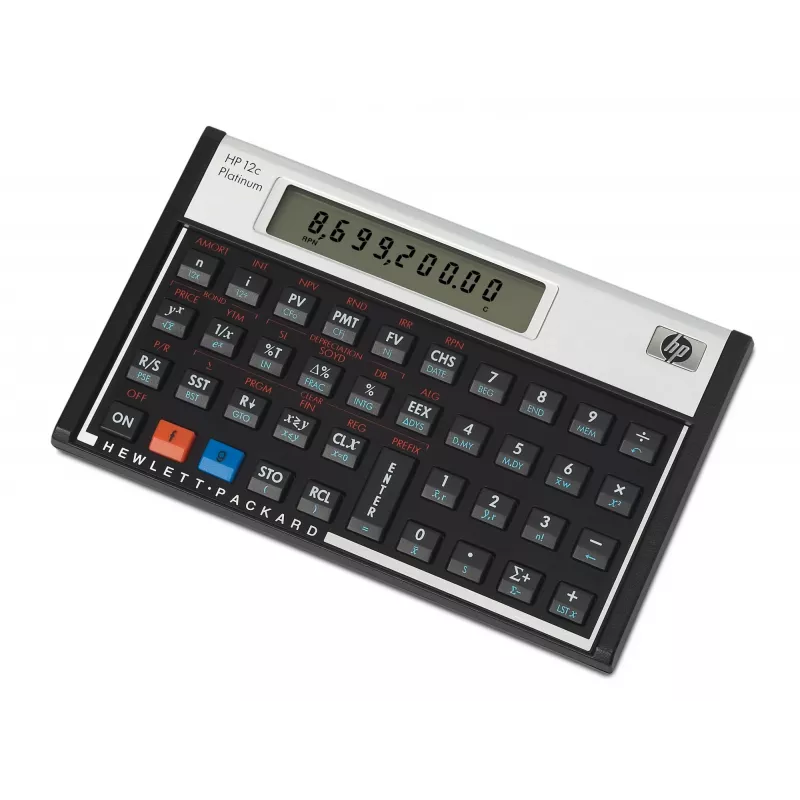 HP 12c kalkulators, galda, finanšu, alumīnija, melns