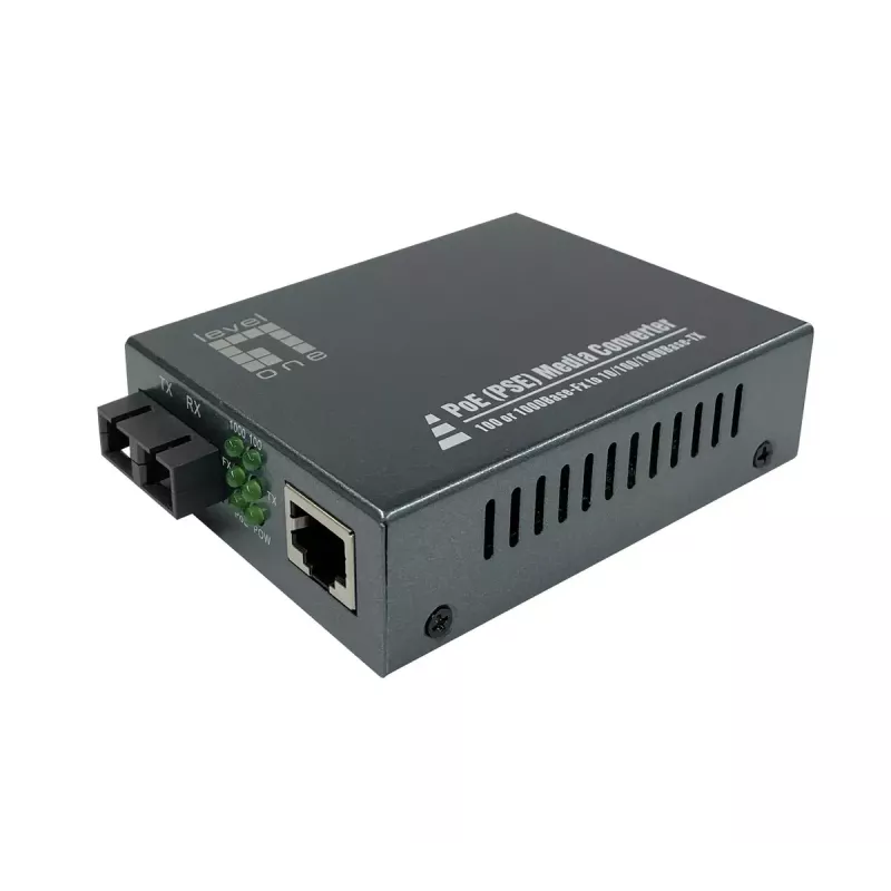 LevelOne RJ45 uz SC Gigabitu mediju pārveidotājs, PoE PSE, vienmoda šķiedra, 20 km