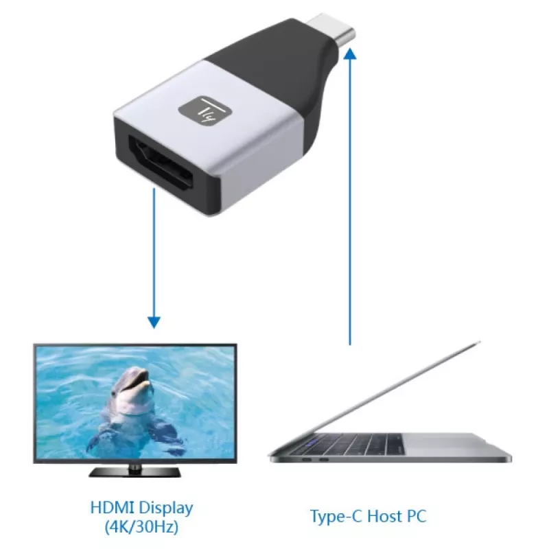 Techly IADAP USBC-HDMI4K USB grafiskais adapteris 4096 x 2160 pikseļi Melna, Sudraba