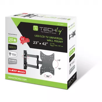 Techly sienas stiprinājums TV LCD LED 23-42 collas 3 savienojumi noliecams melns
