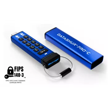 iStorage datAshur PRO+C 32GB | FIPS 140-3 Level 3 sertificēts | Drošs USB Type-C disks | AES-XTS 256 bitu aparatūras šifrēšana | PIN aizsardzība | Iekļauts Type C-A adapteris