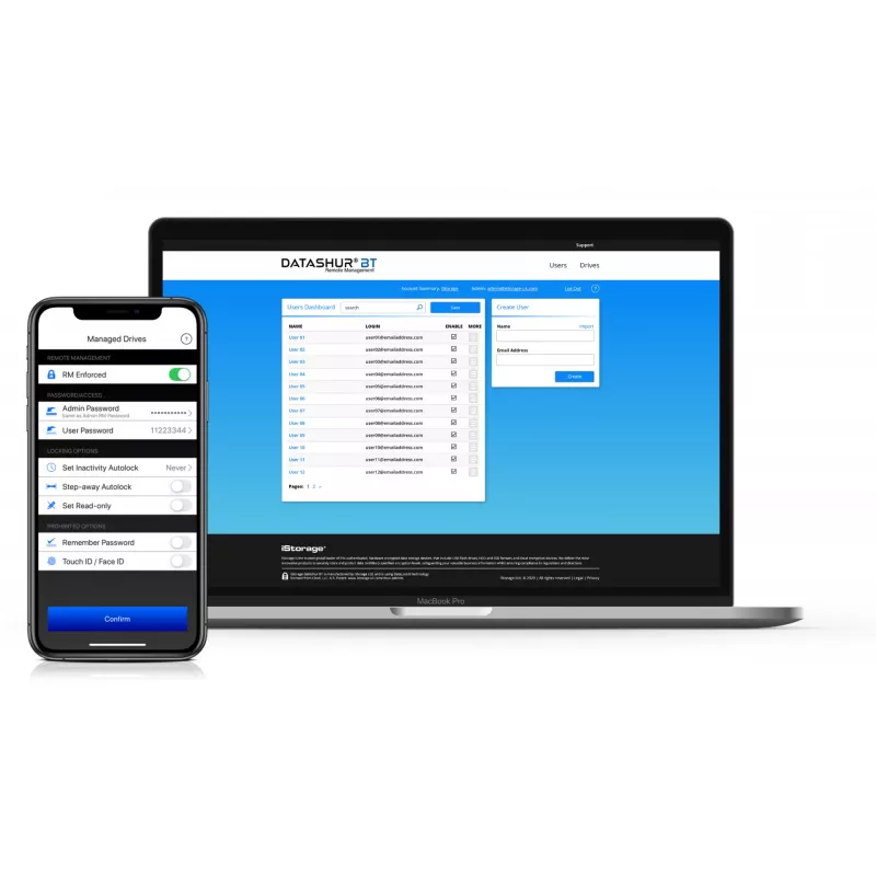 iStorage datAshur BT 64 GB | Šifrēts drošs zibatmiņas disks | Atbloķēšana, izmantojot viedtālruni ar Bluetooth | FIPS 140-2 3. līmeņa sertifikācija | Gatavs attālinātai pārvaldībai