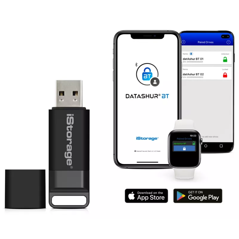 iStorage datAshur BT 64 GB | Šifrēts drošs zibatmiņas disks | Atbloķēšana, izmantojot viedtālruni ar Bluetooth | FIPS 140-2 3. līmeņa sertifikācija | Gatavs attālinātai pārvaldībai