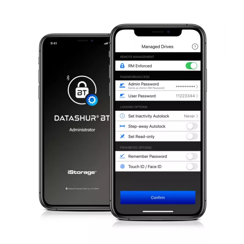 iStorage datAshur BT 64 GB | Šifrēts drošs zibatmiņas disks | Atbloķēšana, izmantojot viedtālruni ar Bluetooth | FIPS 140-2 3. līmeņa sertifikācija | Gatavs attālinātai pārvaldībai