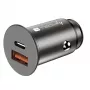Techly Mini automašīnas lādētājs USB-A un USB-C Quick Charge 3.0 38 W, melnā metāla korpusā