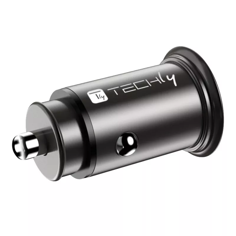 Techly Mini automašīnas lādētājs USB-A un USB-C Quick Charge 3.0 38 W, melnā metāla korpusā