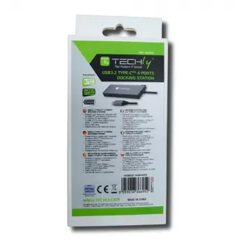 Techly IUSB32C-HUB4HPD klēpjdatora dokstacija/porta replikators ar vadu USB 3.2 Gen 2 (3.1 Gen 2) Type-C pelēks