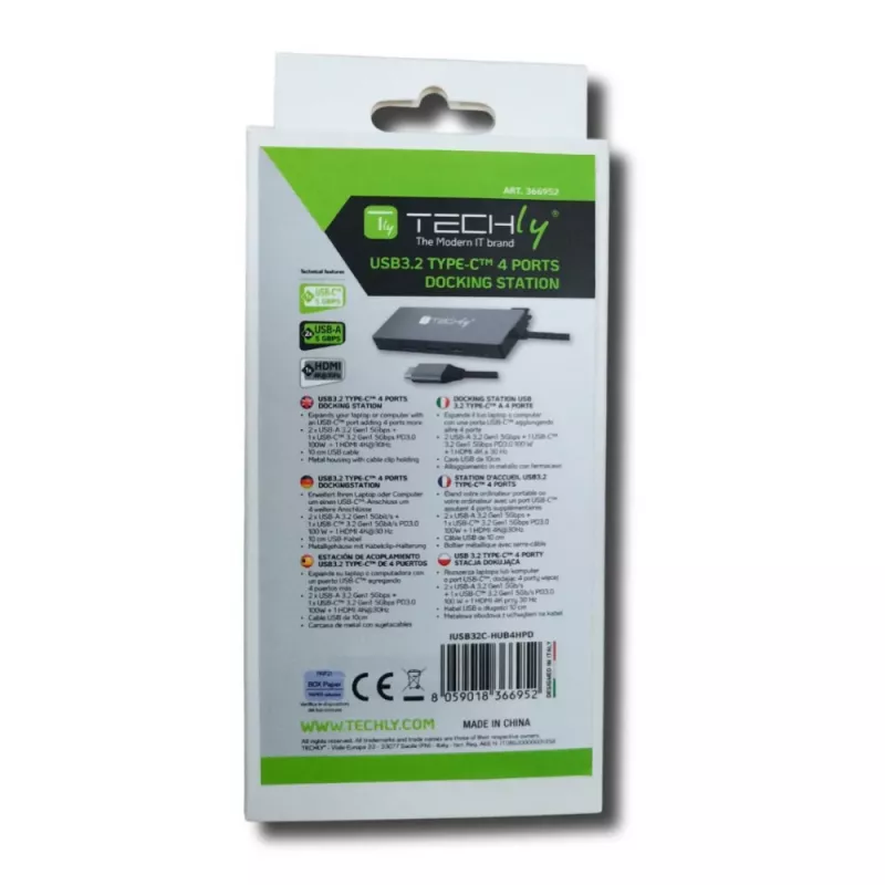 Techly IUSB32C-HUB4HPD klēpjdatora dokstacija/porta replikators ar vadu USB 3.2 Gen 2 (3.1 Gen 2) Type-C pelēks