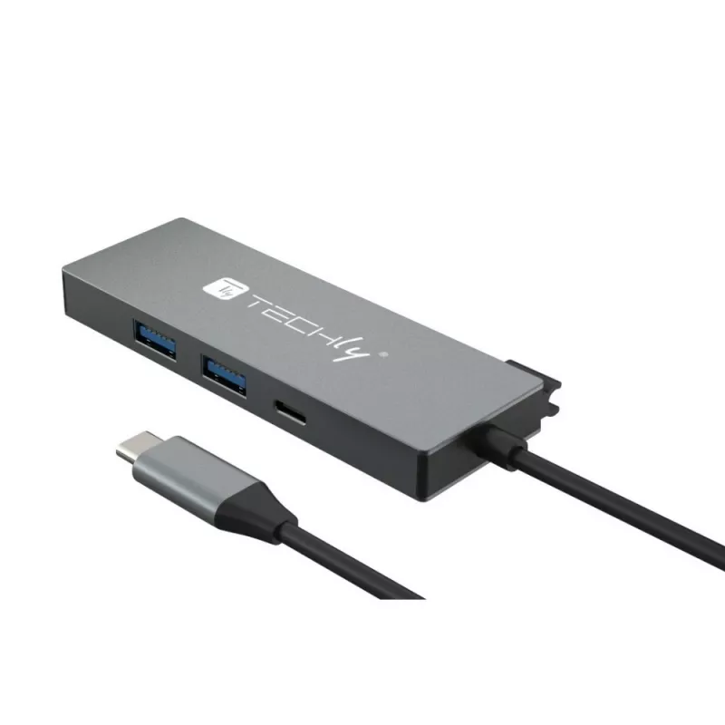 Techly IUSB32C-HUB4HPD klēpjdatora dokstacija/porta replikators ar vadu USB 3.2 Gen 2 (3.1 Gen 2) Type-C pelēks