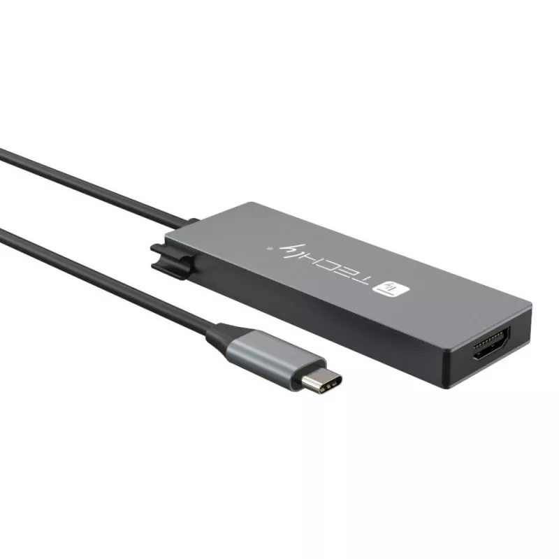 Techly IUSB32C-HUB4HPD klēpjdatora dokstacija/porta replikators ar vadu USB 3.2 Gen 2 (3.1 Gen 2) Type-C pelēks