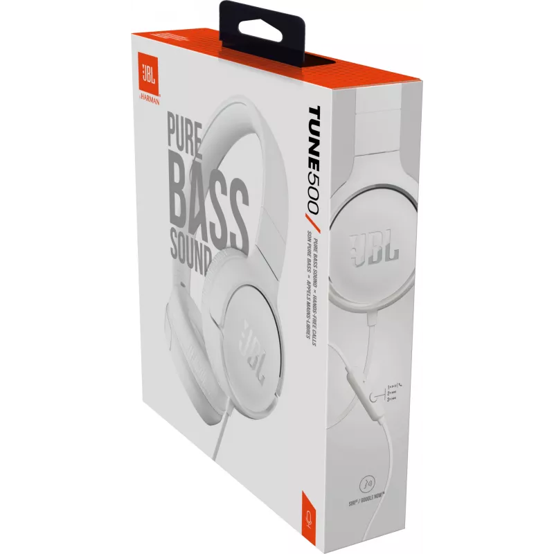 JBL Tune 500 balta, Vadu, 20 - 20000 Hz, Mūzika, 148 g, Austiņas, Balta