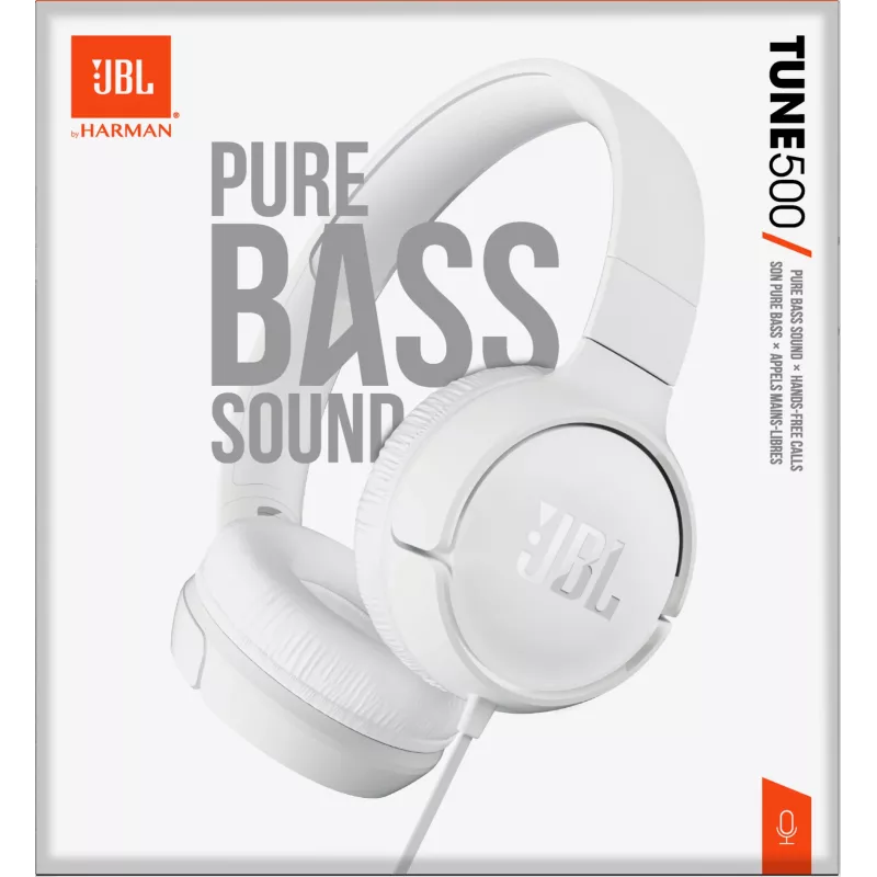 JBL Tune 500 balta, Vadu, 20 - 20000 Hz, Mūzika, 148 g, Austiņas, Balta