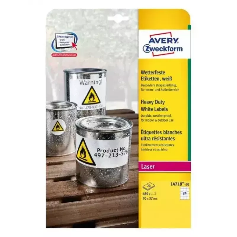 Pašlīmējošā printera etiķete AVERY L4718REV-20