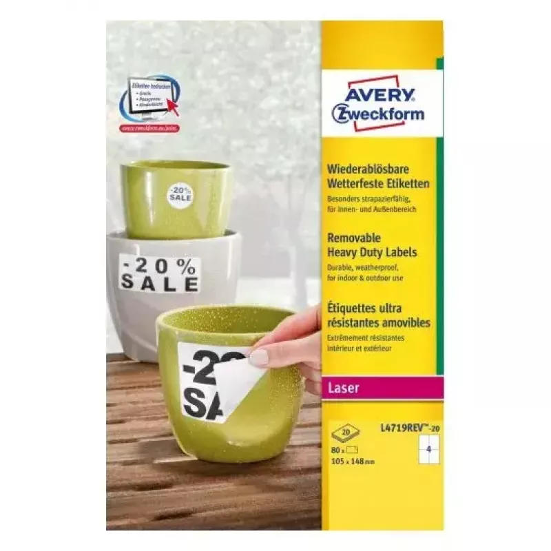 Pašlīmējošā printera etiķete Avery L4719REV-20
