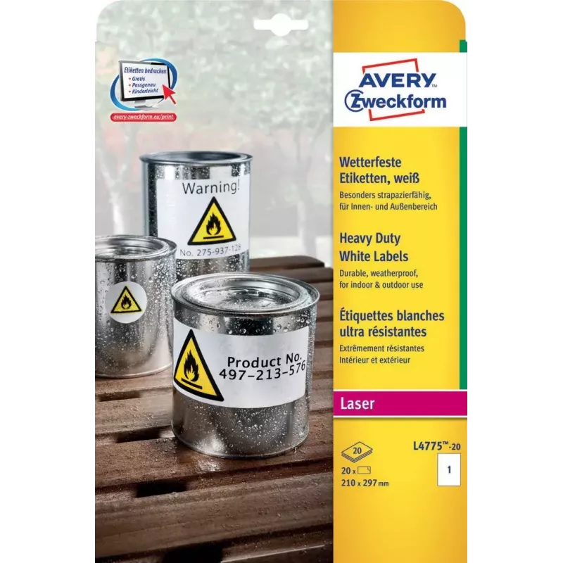 Pašlīmējošā etiķete Avery L4775-20 Noapaļots taisnstūris