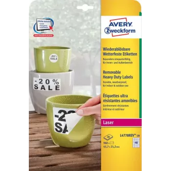 Pašlīmējošā uzlīme Avery L4778REV-20 Noapaļots taisnstūris