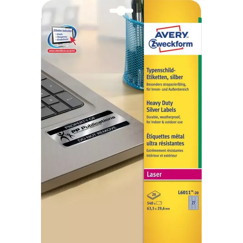Pašlīmējošā etiķete Avery L6011-20 Noapaļots taisnstūris