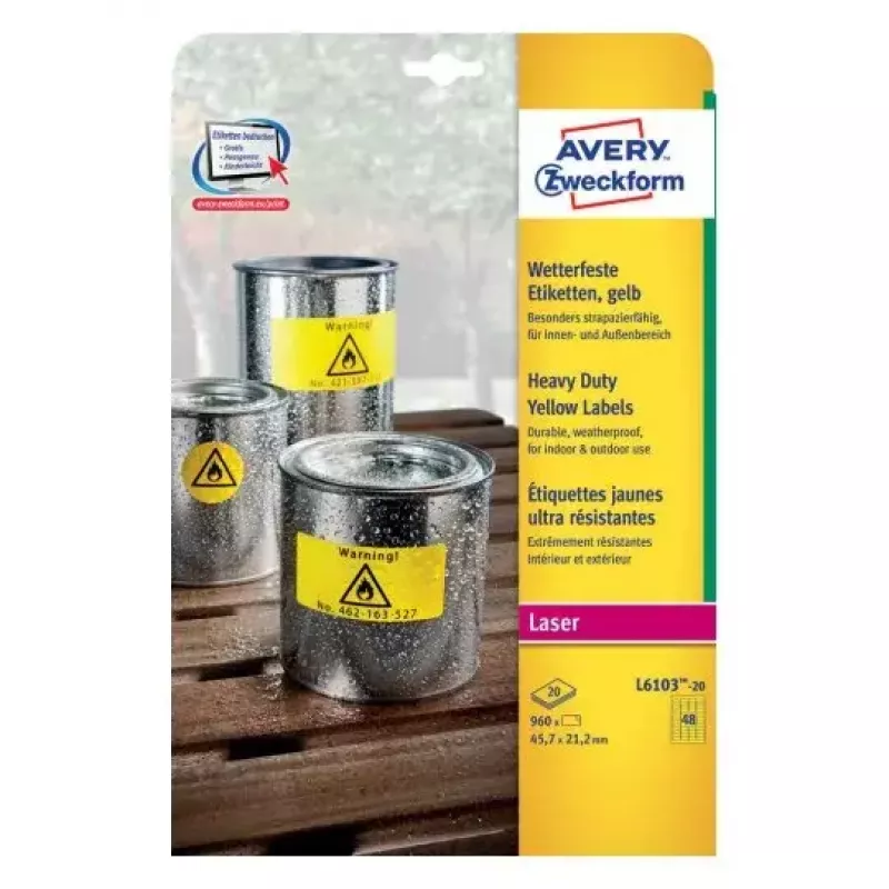 Pašlīmējoša etiķete, taisnstūrveida, Avery L6103-20