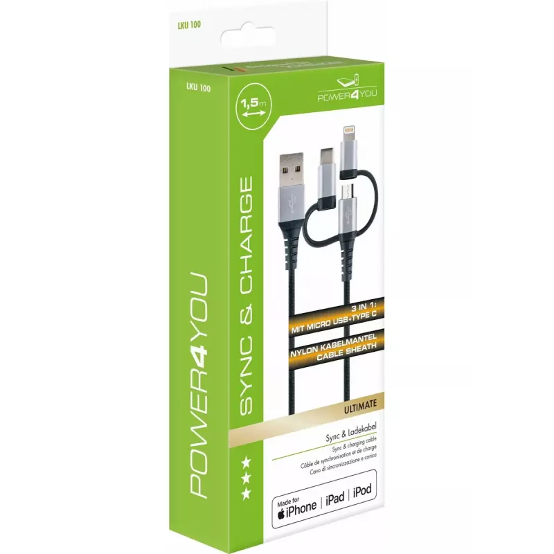 USB kabelis Schwaiger LKU 100 1,5 m USB 2.0 A Micro-USB B melns sudrabains