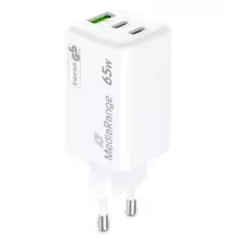 Mobilo ierīču lādētājs MediaRange MRMA116-2 — Iekštelpu maiņstrāvas ātrais lādētājs, 100–240 V ieeja, līdz 20 V izeja, 2× USB-C, balts