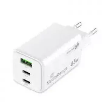 Mobilo ierīču lādētājs MediaRange MRMA116-2 — Iekštelpu maiņstrāvas ātrais lādētājs, 100–240 V ieeja, līdz 20 V izeja, 2× USB-C, balts