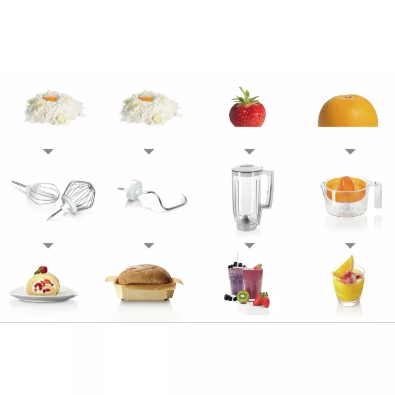 Bosch MUM5 Start Line universālais virtuves kombains 800 W 3,9 L oranžs, sudrabains, caurspīdīgs, balts