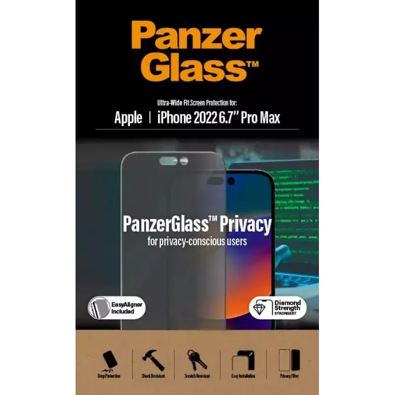 PanzerGlass ® Privātuma ekrāna aizsargs iPhone 14 Pro Max | Ultra-Wide Fit ar EasyAligner