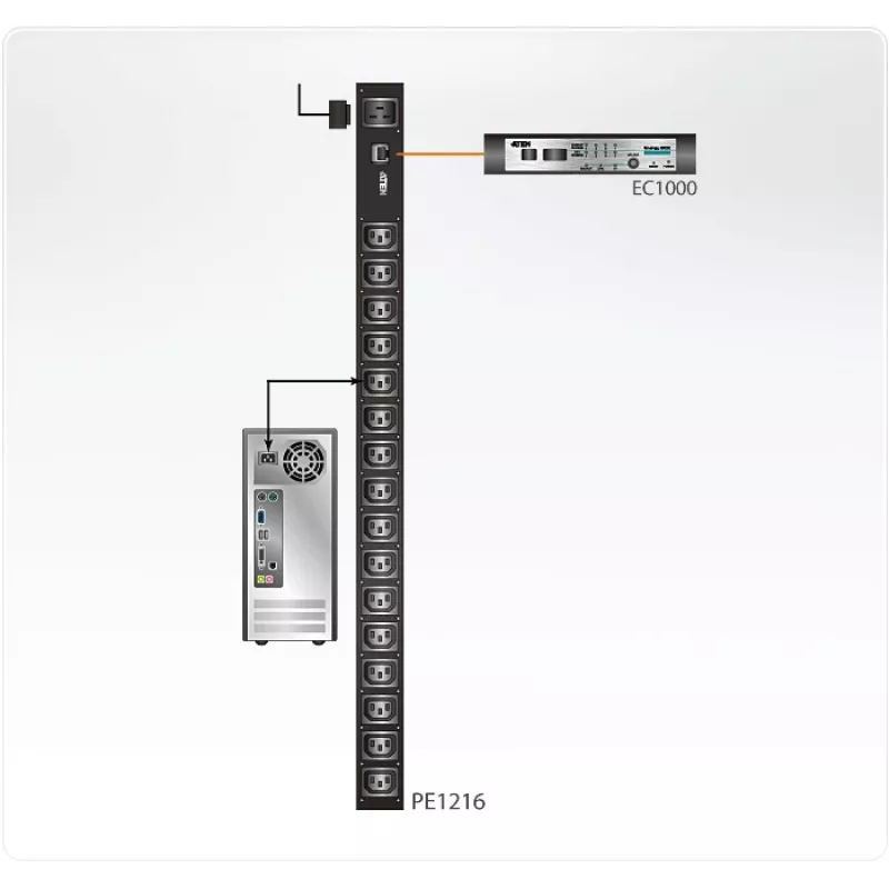 ATEN PE1216 strāvas sadales bloks (PDU) 16 maiņstrāvas kontaktligzdas Melns