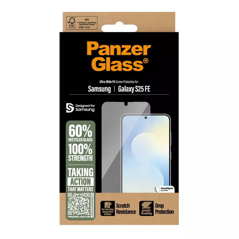 PanzerGlass ® Ekrāna aizsargs Samsung Galaxy S25 FE 5G | Ultra-Wide Fit ar EasyAligner