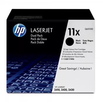 HP 11X 2-paku augstas ražības melnās oriģinālās LaserJet tonera kasetnes, 2 gab.