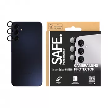 Kameras lēcu aizsargs PanzerGlass SAFE. Samsung Galaxy A15 melns, skrāpējumiem un triecieniem izturīgs
