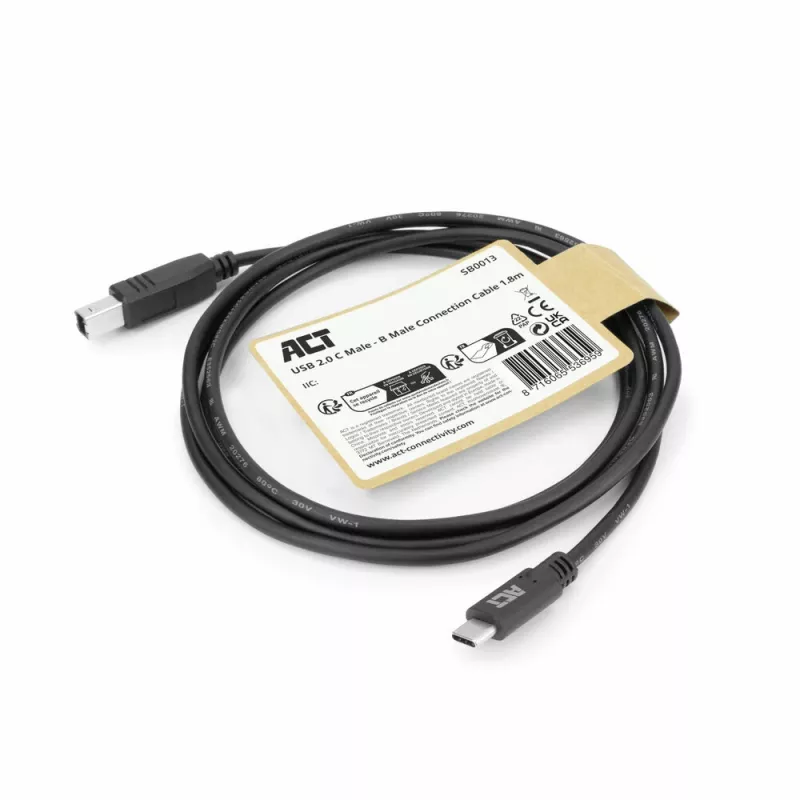 ACT USB 2.0 kabelis, USB-C uz USB-B, 1,8 metri