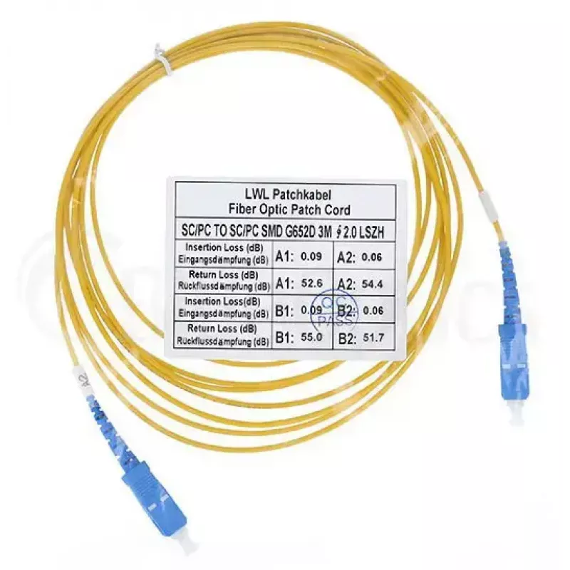 Optiskās šķiedras kabelis BlueOptics SFP2222BU50MK SC G.657.A1 50 m Dzeltens