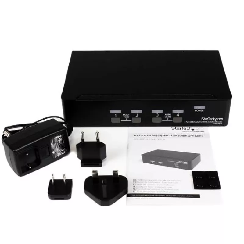 StarTech.com 4 portu USB DisplayPort KVM slēdzis ar audio, 3840 x 2400 pikseļi, melns