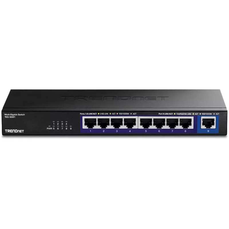 TRENDnet TEG-S591 nepārvaldīts 8-portu 2.5G Ethernet slēdzis, 100/1000/2500, 60 Gbit/s, MAC tabula 4000, sienas montāžai