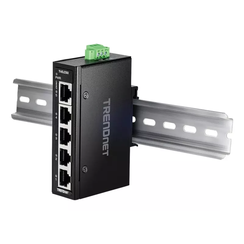 Tīkla slēdzis TRENDnet TI-ELC50 Nepārvaldāms 5-portu Fast Ethernet (10/100), 9.6–60V, sienas/DIN-sliedes stiprinājums