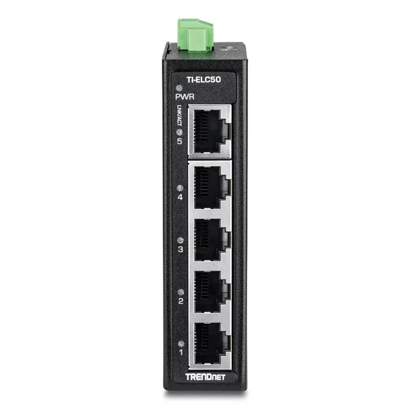 Tīkla slēdzis TRENDnet TI-ELC50 Nepārvaldāms 5-portu Fast Ethernet (10/100), 9.6–60V, sienas/DIN-sliedes stiprinājums