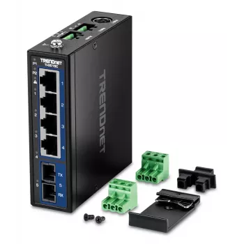 Nepārvaldāms Gigabitu Ethernet slēdzis TRENDnet TI-G51SC, 4x RJ-45 10/100/1000, 10 Gbit/s kapacitāte, 2000 MAC, 9–60V, sienas montāžai
