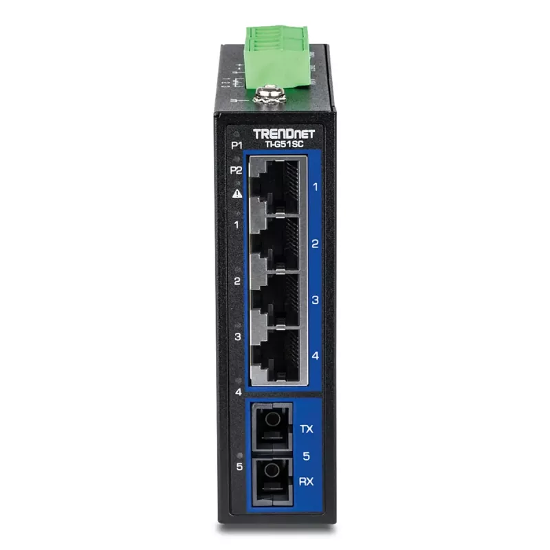 Nepārvaldāms Gigabitu Ethernet slēdzis TRENDnet TI-G51SC, 4x RJ-45 10/100/1000, 10 Gbit/s kapacitāte, 2000 MAC, 9–60V, sienas montāžai