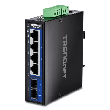 Nepārvaldāms Gigabitu Ethernet slēdzis TRENDnet TI-G51SC, 4x RJ-45 10/100/1000, 10 Gbit/s kapacitāte, 2000 MAC, 9–60V, sienas montāžai
