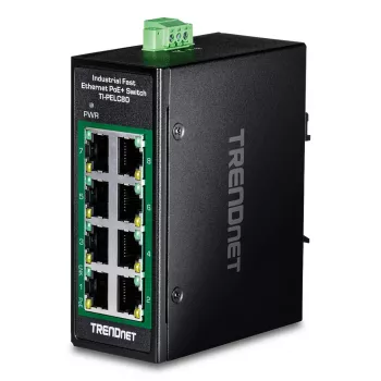 Nepārvaldāms Fast Ethernet PoE slēdzis TRENDnet TI-PELC80 — 8x 10/100 Mbps RJ-45, IEEE 802.3af/at, 48–56 V DC, sienas montāžai