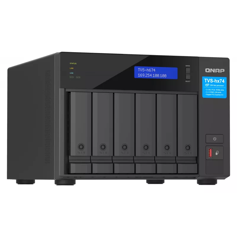 QNAP TVS-h674 NAS Tornis Intel® Core™ i3 i3-12100 16 GB DDR4 0 TB QuTS hero Melns