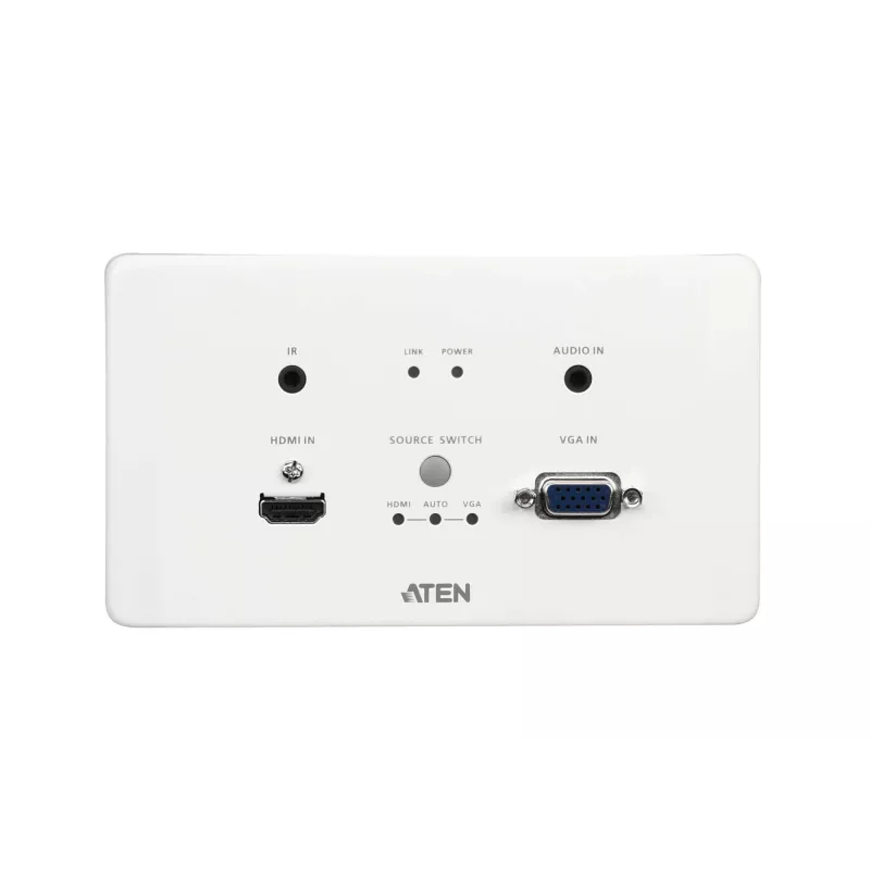 ATEN HDMI & VGA HDBaseT raidītājs ar ES sienas plāksni / PoH (4K@100m) (HDBaseT A klase)