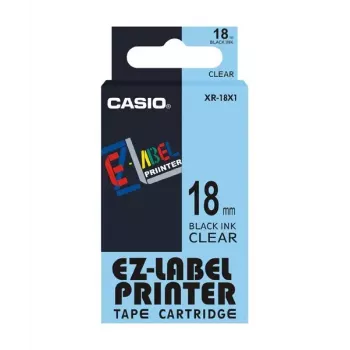 Uzlīmju lente Casio XR-18X1 melns uz caurspīdīga