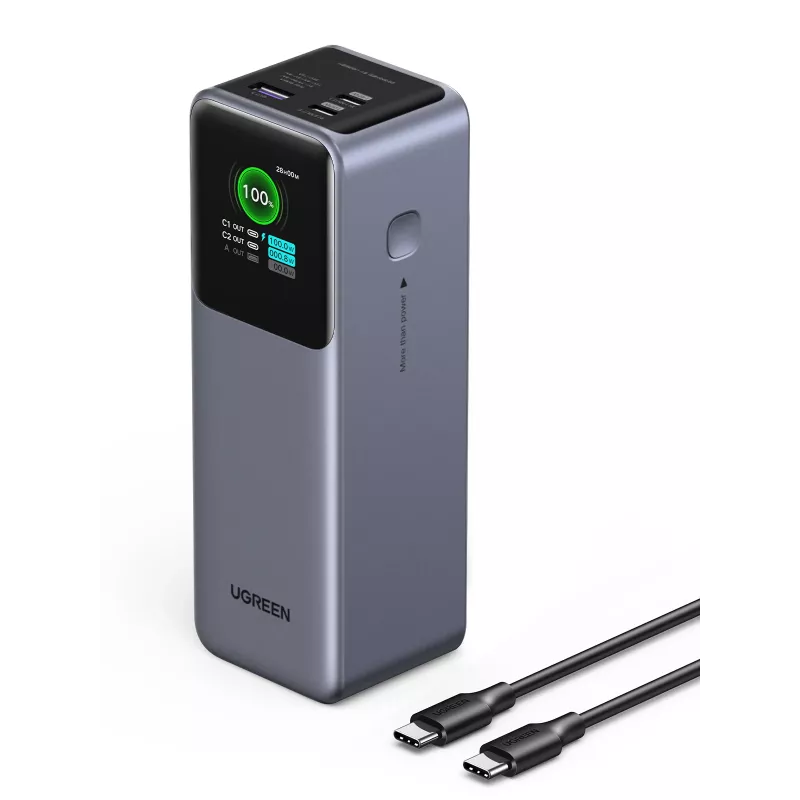 Ugreen 25000mAh 200W ātrās uzlādes ārējais akumulators pelēks