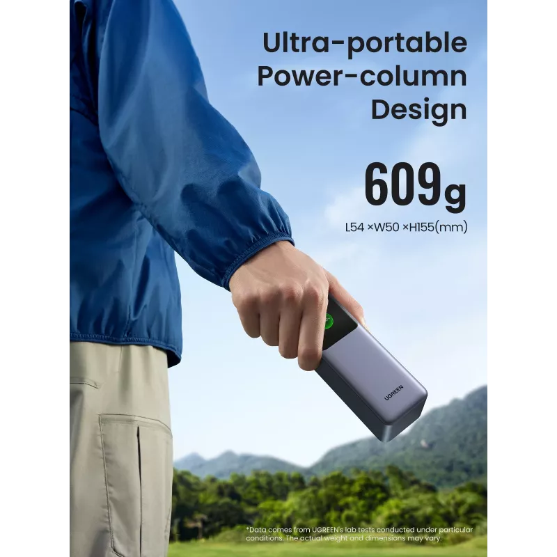 Ugreen 25000mAh 200W ātrās uzlādes ārējais akumulators pelēks