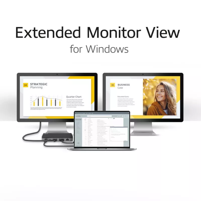 ACT USB-C 4K MST dokstacija 2 HDMI monitoriem, Ethernet, USB-C, 3x USB-A, PD caurlaide un 1 metru atvienojams savienojuma kabelis