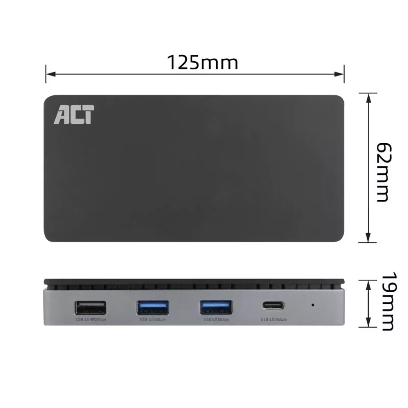 ACT USB-C 4K MST dokstacija 2 HDMI monitoriem, Ethernet, USB-C, 3x USB-A, PD caurlaide un 1 metru atvienojams savienojuma kabelis