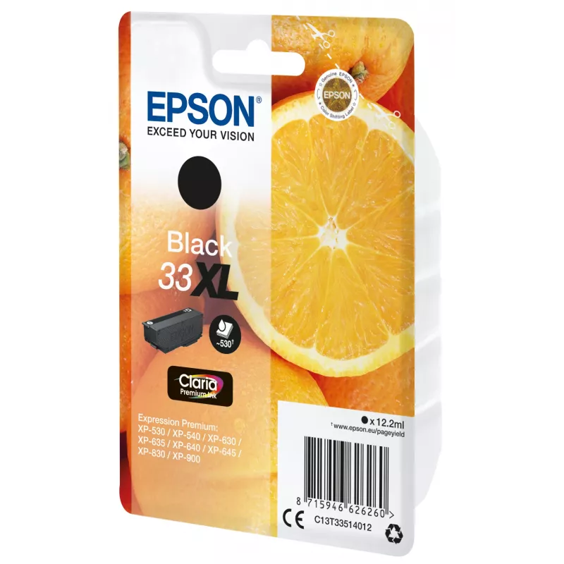 Epson oranžas Singlepack Melns 33XL Claria Premium tinte, lielas (XL) ietilpības, melna, pigmenta tinte, 12,2 ml, 1 gab.
